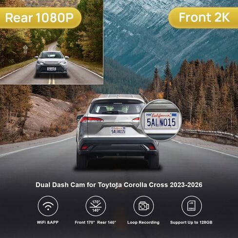 FITCAMX FRONT 4K+الخلفية 1080P CAM CAM لتويوتا كورولا كروس 2023-2026 (وليس كورولا) ، نمط OEM ، واي فاي وتطبيق مضمن ، فيديو عالي الدقة ، تسجيل حلقة ، G-SESOR ، سهلة التعيين ، بطاقة 128GB ، 128GB in Saudi Arabia