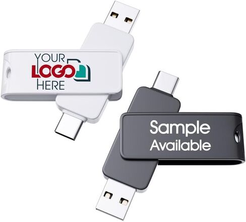 Custom Type C USB Flash Drive Promotional 2 in 1 Dual Memory Stick Logo Print Personalized Swivel OTG Jump Drive 16GB 30 Pack in Saudi Arabia