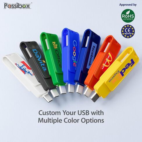 Custom Type C USB Flash Drive Promotional 2 in 1 Dual Memory Stick Logo Print Personalized Swivel OTG Jump Drive 16GB 30 Pack in Saudi Arabia
