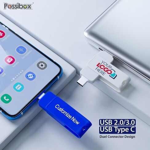 Custom Type C USB Flash Drive Promotional 2 in 1 Dual Memory Stick Logo Print Personalized Swivel OTG Jump Drive 16GB 30 Pack in Saudi Arabia