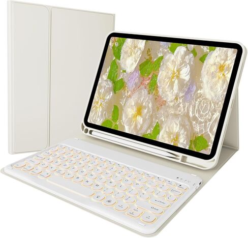 Keyboard Case for iPad A16 2025 11th Generation, for iPad 10th Generation 10.9" 2022 Case with Keypad -7 Colors Backlit Wireless Detachable Folio Keyboard with Pencil Holder, Cream White in Saudi Arabia