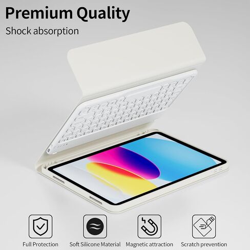 Keyboard Case for iPad A16 2025 11th Generation, for iPad 10th Generation 10.9" 2022 Case with Keypad -7 Colors Backlit Wireless Detachable Folio Keyboard with Pencil Holder, Cream White in Saudi Arabia