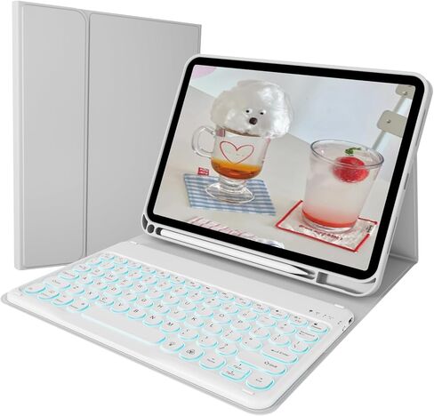 حالة لوحة المفاتيح لـ iPad A16 2025 الجيل الحادي عشر ، لجيل iPad 10th 10.9 "2022 مع لوحة المفاتيح -7 ألوان لوحة مفاتيح مفتاحية قابلة للفصل اللاسلكية مع حامل قلم رصاص ، أبيض كريم in Kuwait