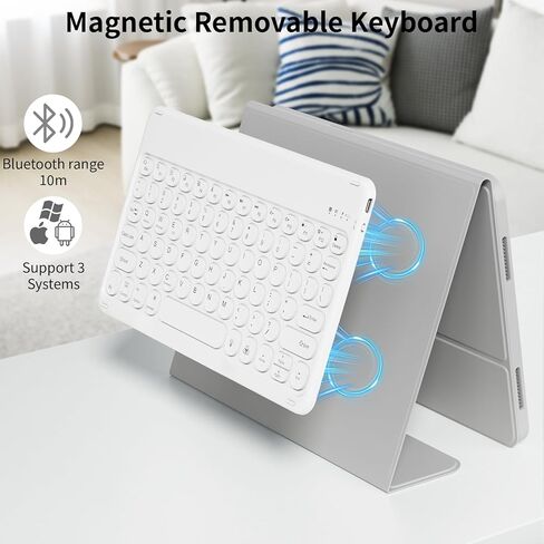 حالة لوحة المفاتيح لـ iPad A16 2025 الجيل الحادي عشر ، لجيل iPad 10th 10.9 "2022 مع لوحة المفاتيح -7 ألوان لوحة مفاتيح مفتاحية قابلة للفصل اللاسلكية مع حامل قلم رصاص ، أبيض كريم in Kuwait