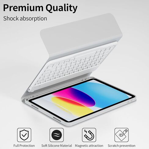 حالة لوحة المفاتيح لـ iPad A16 2025 الجيل الحادي عشر ، لجيل iPad 10th 10.9 "2022 مع لوحة المفاتيح -7 ألوان لوحة مفاتيح مفتاحية قابلة للفصل اللاسلكية مع حامل قلم رصاص ، أبيض كريم in Kuwait