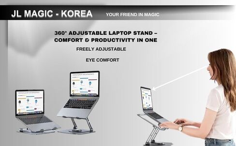 i1 Laptop Stand Silver, Portable Foldable Design,Adjustable Computer Stand with 360° Rotating Base, Ergonomic Laptop Riser for Collaborative Work, fits for All 10-19" Laptops in Saudi Arabia