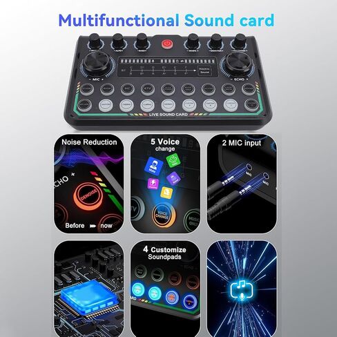 مجموعة حزمة Microphone Microphone Yunseity ، معدات تسجيل الصوت ، بطاقة صوت حية لاستوديو الهاتف الذكي للكمبيوتر الشخصي ، حزمة معدات البودكاست RGB Lights in Kuwait