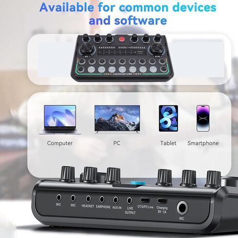 مجموعة حزمة Microphone Microphone Yunseity ، معدات تسجيل الصوت ، بطاقة صوت حية لاستوديو الهاتف الذكي للكمبيوتر الشخصي ، حزمة معدات البودكاست RGB Lights in Kuwait