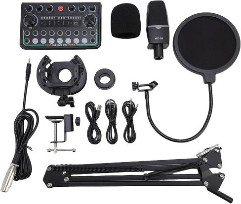 مجموعة حزمة Microphone Microphone Yunseity ، معدات تسجيل الصوت ، بطاقة صوت حية لاستوديو الهاتف الذكي للكمبيوتر الشخصي ، حزمة معدات البودكاست RGB Lights in Kuwait
