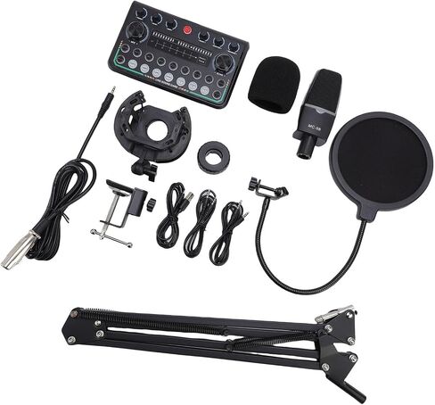مجموعة حزمة Microphone Microphone Yunseity ، معدات تسجيل الصوت ، بطاقة صوت حية لاستوديو الهاتف الذكي للكمبيوتر الشخصي ، حزمة معدات البودكاست RGB Lights in Kuwait