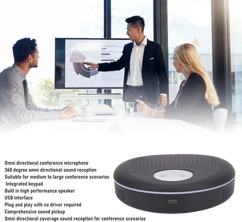 مؤتمر Yunir USB Microphone ، 360 ° Emnidirectional Contenser PC Mic مع خوارزميات صوتية 3A لمؤتمر الفيديو ، التسجيل ، سكايب ، فئة عبر الإنترنت ، مراسل المحكمة ، الحد من الضوضاء in Kuwait