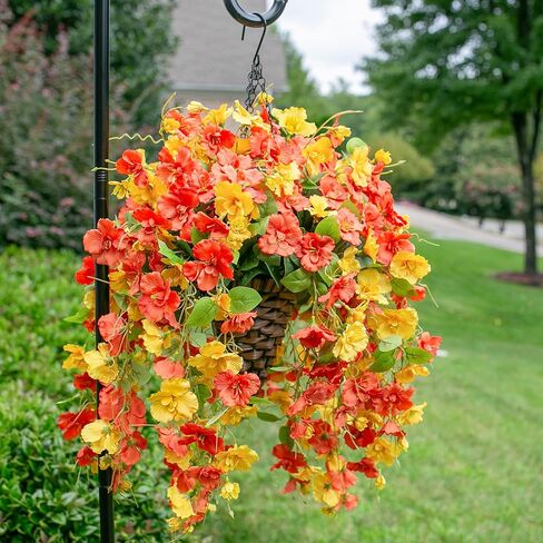 Artificial Fake Hanging Flowers Plants Baskets for Outdoor Spring Summer Decoration, Faux Silk Pink Hibiscus Long Vines in Planter UV Resistant Realistic for Home Porch Outside Garden Yard Patio in Kuwait