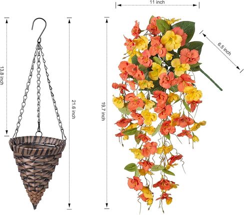 Artificial Fake Hanging Flowers Plants Baskets for Outdoor Spring Summer Decoration, Faux Silk Pink Hibiscus Long Vines in Planter UV Resistant Realistic for Home Porch Outside Garden Yard Patio in Kuwait