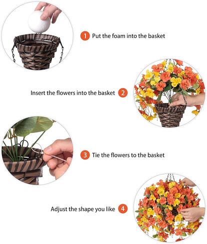 Artificial Fake Hanging Flowers Plants Baskets for Outdoor Spring Summer Decoration, Faux Silk Pink Hibiscus Long Vines in Planter UV Resistant Realistic for Home Porch Outside Garden Yard Patio in Kuwait