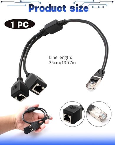 RJ45 Network Ethernet Adapter Flitter ، RJ45 Internet Acpler Connector 1 Male to 2 Female Splitter Y Cable y Cable for Cat5 ، Cat5e ، Cat6 ، in Kuwait
