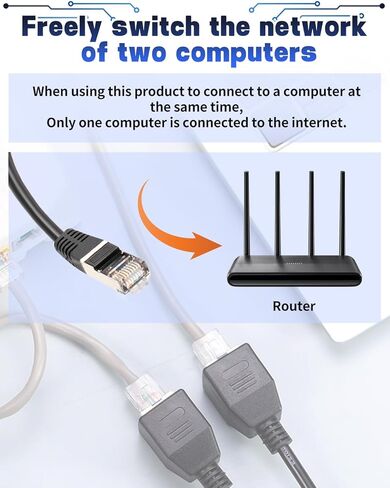 RJ45 Network Ethernet Adapter Flitter ، RJ45 Internet Acpler Connector 1 Male to 2 Female Splitter Y Cable y Cable for Cat5 ، Cat5e ، Cat6 ، in Kuwait
