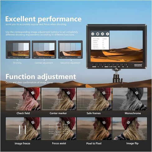 نيوير F100 7 انش 1280x800 IPS شاشة مراقبة ميدانية: تدعم الإدخال مع بطارية ليثيوم ايون قابلة لاعادة الشحن 2600mAh، شاحن بطارية USB لكاميرا DSLR / كاميرا الفيديو in Saudi Arabia