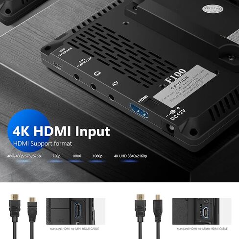 نيوير F100 7 انش 1280x800 IPS شاشة مراقبة ميدانية: تدعم الإدخال مع بطارية ليثيوم ايون قابلة لاعادة الشحن 2600mAh، شاحن بطارية USB لكاميرا DSLR / كاميرا الفيديو in Kuwait