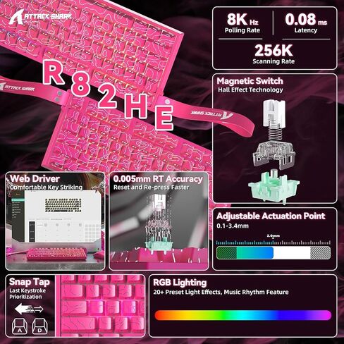 الهجوم Shark R82 He Rapid Trigger Wired Mechanical Gaming Keyboard TKL NKRO مع اقتراح 8K ، دقة 0.005 مم RT ، معدل المسح الضوئي 256K ، 5 طبقة صوتية ، مفتاح مغناطيسي تأثير القاعة ، برنامج تشغيل للكمبيوتر MAC (أسود) in Saudi Arabia