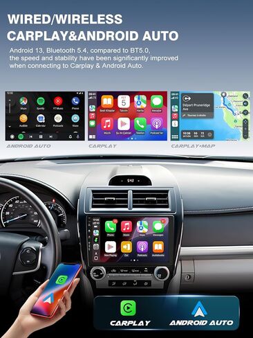 ستيريو راديو Car Toyota Camry 2012 2013 ، Android 13/IPS Touch Screen/Wireless Carplay/Android Auto/Bluetooth/GPS Mavigation/WiFi/5G/HD Camera-Up Camera/SWC/FM (2+64) in Kuwait