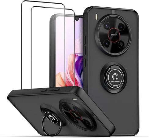 حالة Quietip متوافقة مع ZTE Blade V70 كحد أقصى مع واقي الشاشة ، TPU + Hard PC Ring Ring Care Cover ، Black in Kuwait