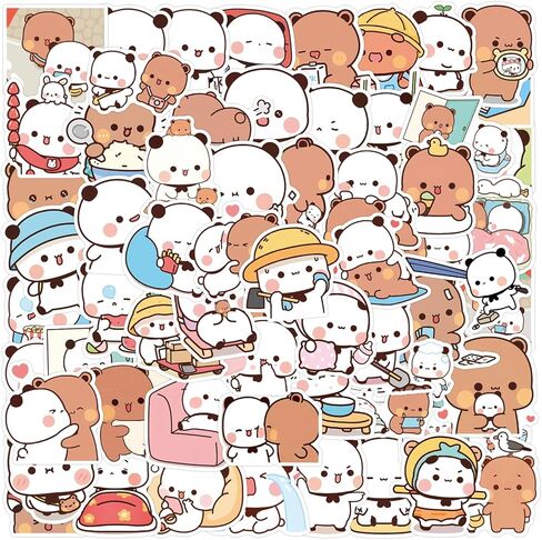 100PCS Bubu dudu Stickers for Water Bottle Laptop,Cute Cartoon Decals for Kids Teens Luggage ClassroomTeaching Rewards Skateboard Scrapbooking (White and Brown) in Kuwait