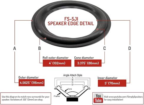 ببساطة مكبرات صوت 5 بوصة مجموعة إصلاح مكبرات الصوت متوافقة مع مكبرات الصوت JBL ، 3-3/8 بوصة مخروط ، FSK-5JI (زوج) in Saudi Arabia