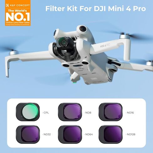 K&F Concept Mini 4 Pro Filter Kit, 6 Pack(CPL+ND8+ND16+ND32+ND64+ND128) CPL, ND Filters Compatible with DJI Mini 4 Pro, Multi-Coated Gimbal Safe Optical Glass Filter in Saudi Arabia