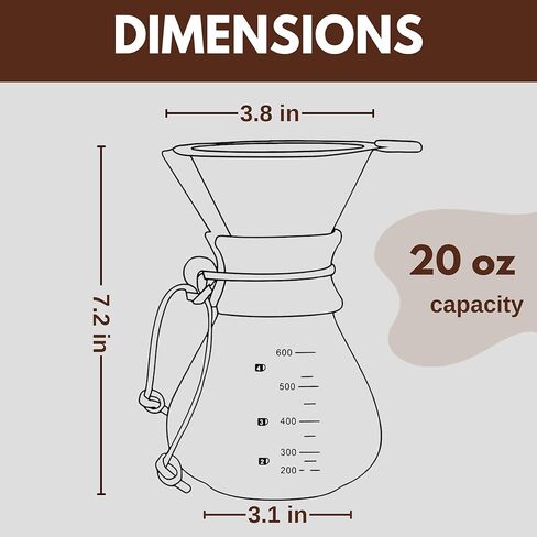 20 Oz Pour over Borosilicate Glass Coffee maker with Stainless Steel Filter and Wooden Collar Holder, Coffee Carafe Brewer for Home & Camping in Saudi Arabia