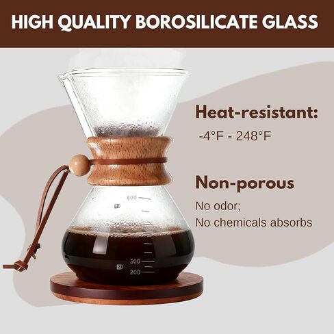 20 Oz Pour over Borosilicate Glass Coffee maker with Stainless Steel Filter and Wooden Collar Holder, Coffee Carafe Brewer for Home & Camping in Saudi Arabia