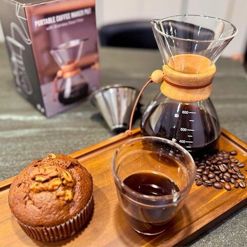 20 Oz Pour over Borosilicate Glass Coffee maker with Stainless Steel Filter and Wooden Collar Holder, Coffee Carafe Brewer for Home & Camping in Saudi Arabia