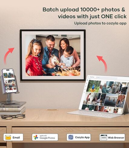 Cozyla Canvas Digital Picture Frame Large 17 Inch Send Pictures and Videos via Email Google Photos Instagram Phone App Free Unlimited Storage Smart Photo Frame Electronic WiFi Black with White Mat in Kuwait