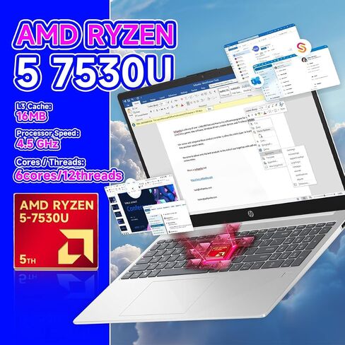 HP 17 inch Touchscreen Laptop, 17.3" HD+ Anti-Glare Display, AMD Ryzen 5 7530U, 32GB DDR4 RAM, 1TB SSD, AMD Radeon Graphics, Windows 11 Pro, Numeric Keypad, w/Accessories in Kuwait