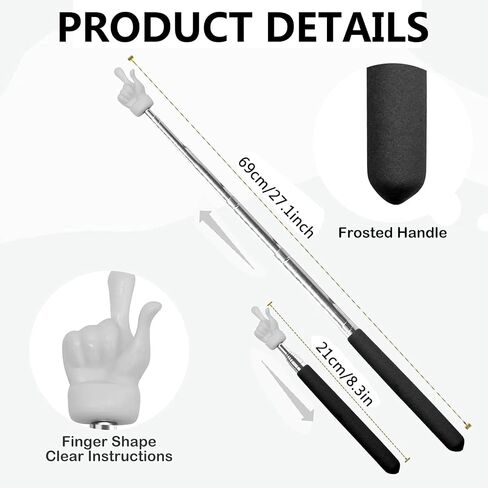 Telescopic Extendable Hand Pointer Finger Pointer Stick - Black 2-Pack, Retractable Presentation Aid for Office, Lectures & Classroom Presentations in Saudi Arabia