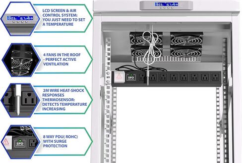 Sysracks Server Rack Network Cabinet Locking Deep Server Server Cabinet 35 بوصة رف شبكة العمق على عجلات Computer Cabanet - 4 X Fans - Thermostat - PDU - شاشة LCD (42U 24 "x35" x84 ") in Saudi Arabia
