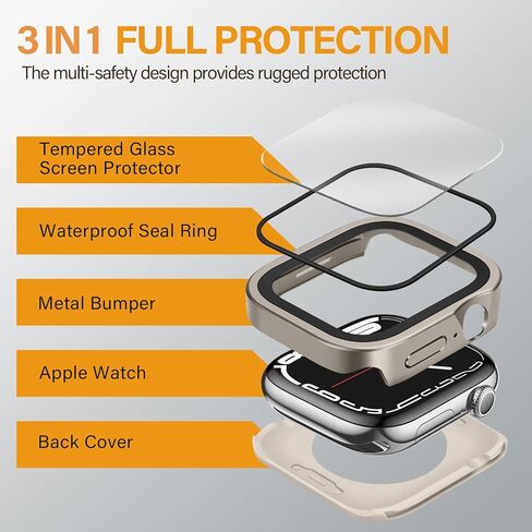 3 في 1 حالات معدنية متوافقة مع سلسلة Apple Watch Series 6/5/4 ، SE 3/2/1 44 مم حامي شاشة المدمجة ، غطاء معدني واقٍ مستقيم مع غطاء خلفي لـ IWATCH 44 مم ، أسود in Kuwait
