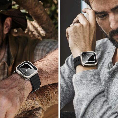 3 في 1 حالات معدنية متوافقة مع سلسلة Apple Watch Series 6/5/4 ، SE 3/2/1 44 مم حامي شاشة المدمجة ، غطاء معدني واقٍ مستقيم مع غطاء خلفي لـ IWATCH 44 مم ، أسود in Kuwait