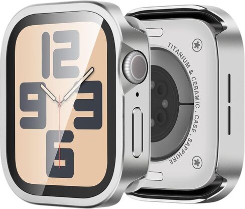 3 in 1 Metal Cases Compatible with Apple Watch Series 6/5/4, SE 3/2/1 44mm Case Built-in Screen Protector, Straight Edge Rugged Protective Metal Cover with Back Cover for iWatch 44mm, Black in Kuwait