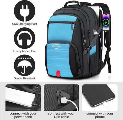 50L Travel Backpack, Extra Large Backpack, Laptop Backpack for Men, big Backpack, Water Resistant TSA Approved Business Work College School Computer Bag with USB Port, Fits 17 Inch Laptops in Saudi Arabia
