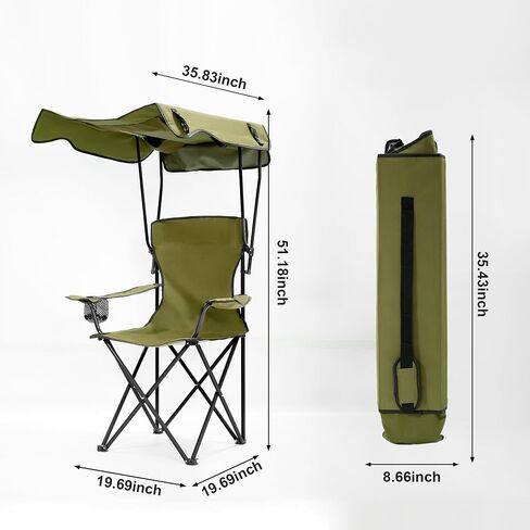 Folding Camping Chair with Canopy, Portable Outdoor Beach Chair for Fishing, BBQ, Picnic, Backyard, Lightweight Sun Shade Chair with Cup Holder, Navy Blue in Saudi Arabia