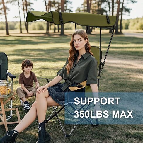 Folding Camping Chair with Canopy, Portable Outdoor Beach Chair for Fishing, BBQ, Picnic, Backyard, Lightweight Sun Shade Chair with Cup Holder, Navy Blue in Saudi Arabia
