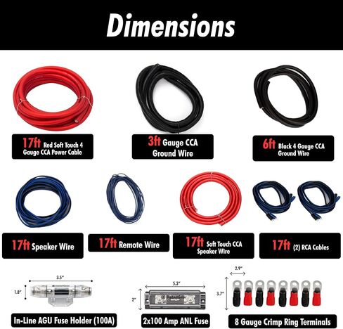 4 Gauge Amp Wiring Kit by InstallGear - Complete Subwoofer Wiring Kit with Power, Ground, RCA Cables - Soft Touch CCA Cable Set for Amplifier Installation - 17ft Length in Saudi Arabia