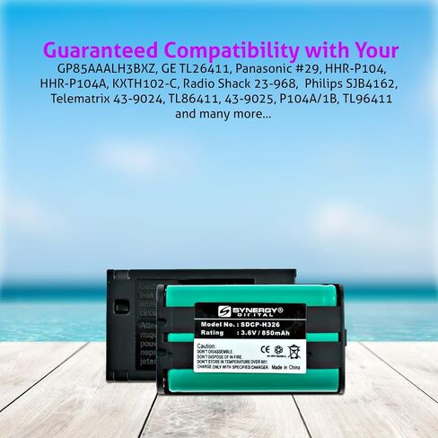 Synergy Digital Cordless Phone Battery, Compatible with Panasonic KX-TG2357 Cordless Phone, (Ni-MH, 3.6V, 850mAh) Ultra High Capacity, Replacement for Panasonic HHR-P104 Battery in Saudi Arabia