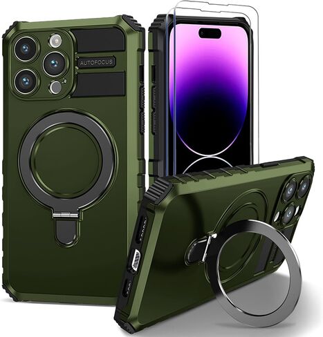 بالنسبة إلى iPhone 15 Pro Max Magnetic Case [متوافق مع Magsafe] مع اثنين من حماة الشاشة الزجاجية المقسى مع كيكستاند الحلقة ، والصف العسكري الثقيل لجهاز iPhone 14 Pro Max Case 6.7 '' in Saudi Arabia