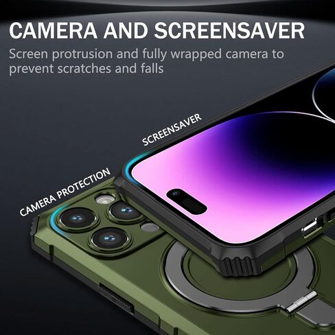 بالنسبة إلى iPhone 15 Pro Max Magnetic Case [متوافق مع Magsafe] مع اثنين من حماة الشاشة الزجاجية المقسى مع كيكستاند الحلقة ، والصف العسكري الثقيل لجهاز iPhone 14 Pro Max Case 6.7 '' in Saudi Arabia