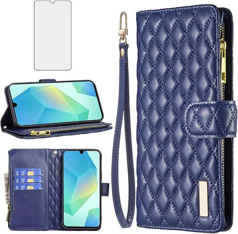 Asuwish Phone Case for Samsung Galaxy A16 5G/4G Wallet Wallet مع واقي شاشة زجاجي مقسى وحامل بطاقة الائتمان الائتمانية من الجلد Rubber A 16A SM-A166U Women Girls Pink in Kuwait