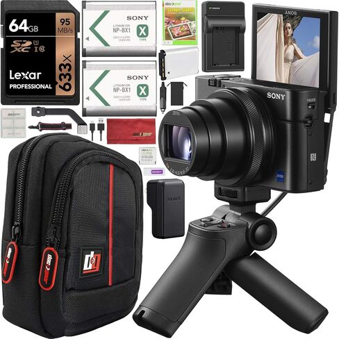 Sony Cyber-Shot RX100 VII RX100M7 4K Digital Camera DSC-RX100M7G Vlogging Shooting Grip Bundle with Sony VCT-SGR1 Grip Tripod + Triple Battery + 64GB Memory Card + Deco Gear Case and Kit Accessories in Saudi Arabia