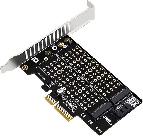 PH42 Dual M.2 NVMe & NGFF SSD to PCIe Adapter 32Gbps /6Gbps Supports M-Key & B-Key B+M Key SSD Support X4 X8 X16 Slot with SATA Cable in Saudi Arabia