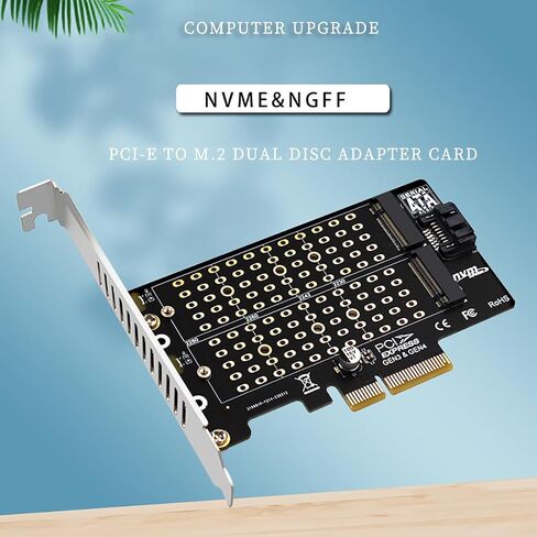 PH42 Dual M.2 NVMe & NGFF SSD to PCIe Adapter 32Gbps /6Gbps Supports M-Key & B-Key B+M Key SSD Support X4 X8 X16 Slot with SATA Cable in Saudi Arabia