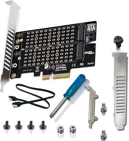 PH42 Dual M.2 NVMe & NGFF SSD to PCIe Adapter 32Gbps /6Gbps Supports M-Key & B-Key B+M Key SSD Support X4 X8 X16 Slot with SATA Cable in Saudi Arabia